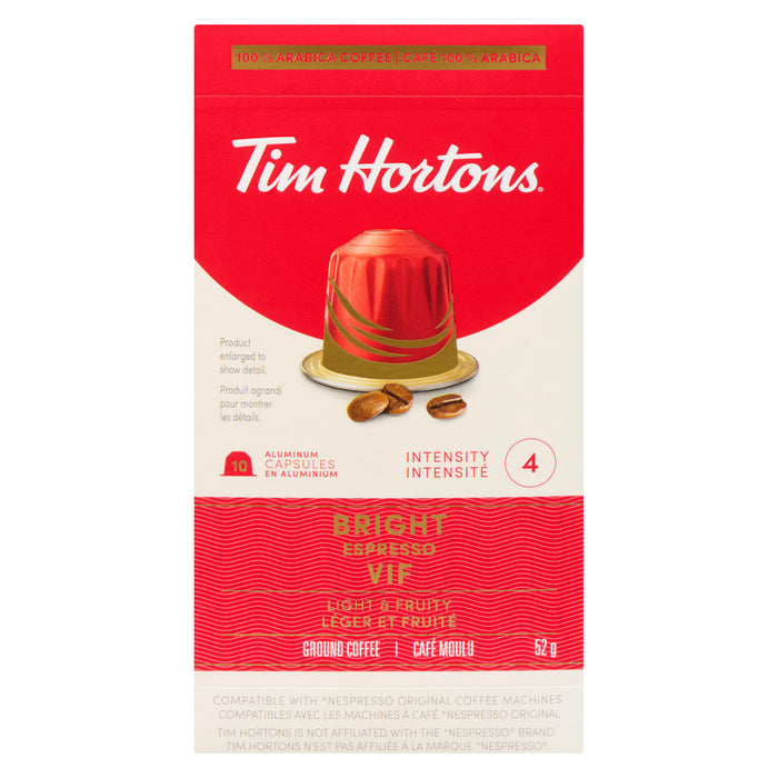 Tim Hortons Ground Coffee Bright Espresso, 10-Pack, 52 g