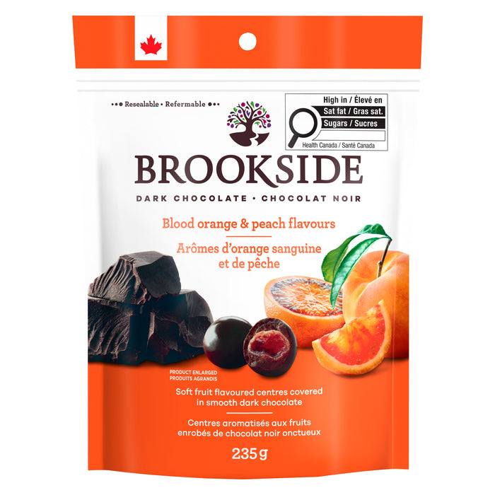 Chocolat noir à saveur d'orange sanguine et de pêche Brookside, 235 g