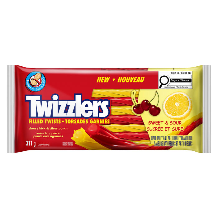 Twizzlers Torsades Garnies Friandise Sucrée et Sure Cerise Frappée et Punch aux Agrumes, 311 g