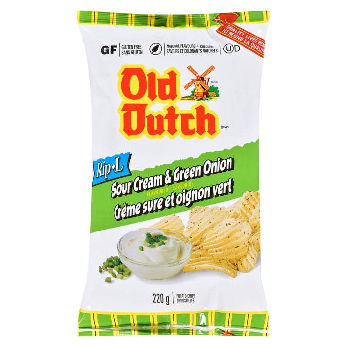Old Dutch Rip-L Potato Chips Sour Cream & Green Onion, 220 g