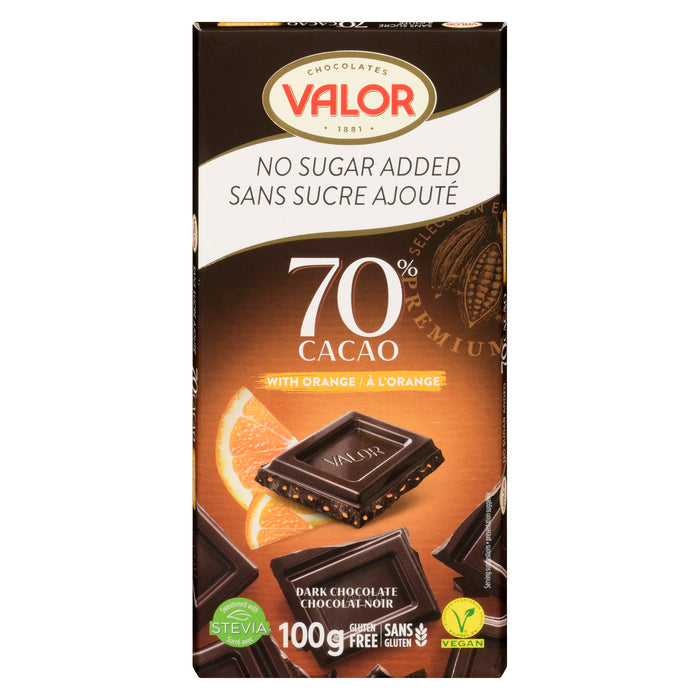Valor Chocolates Dark Chocolate 70% Cacao with Orange, 100 g