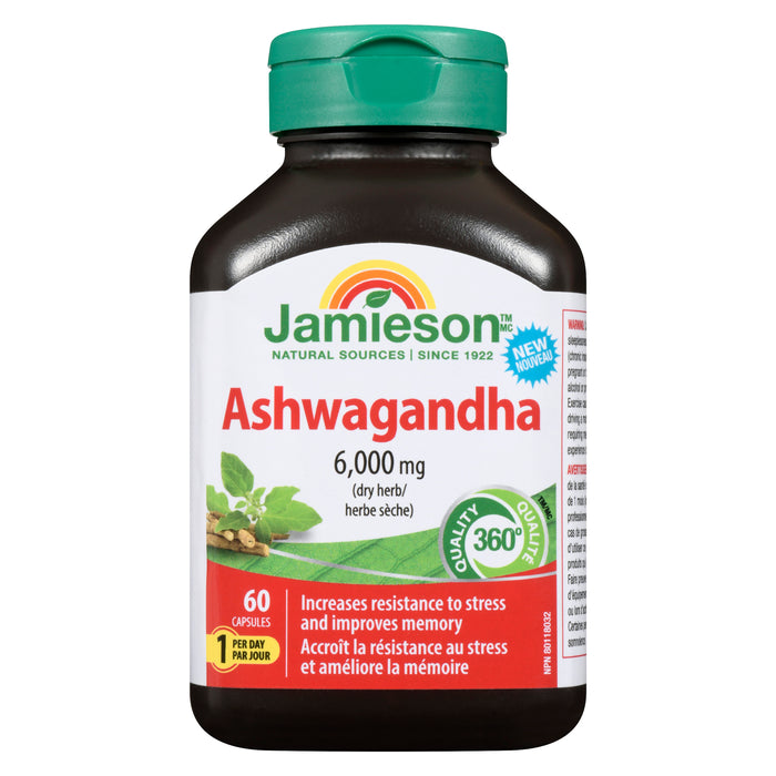 Jamieson Ashwagandha 6,000 mg Herbe Sèche, emb. de 60