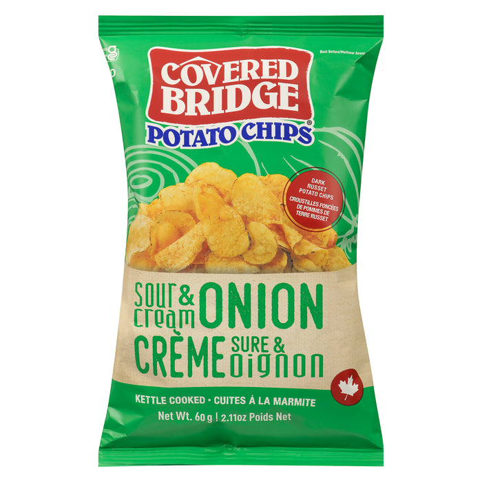 Croustilles cuites à la marmite crème sure et oignon Covered Bridge, 60 g
