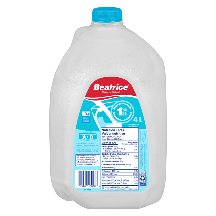 Lait partiellement écrémé à 1 % M.G. Beatrice – 4 L