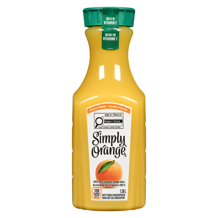 Simply Orange 100% Pure & Natural Orange Juice, Pulp Free, 1.36 L