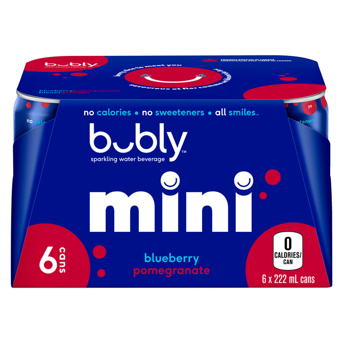 Bubly Sparkling Water Blueberry Pomegranate Mini, 6-Pack, 222 ml