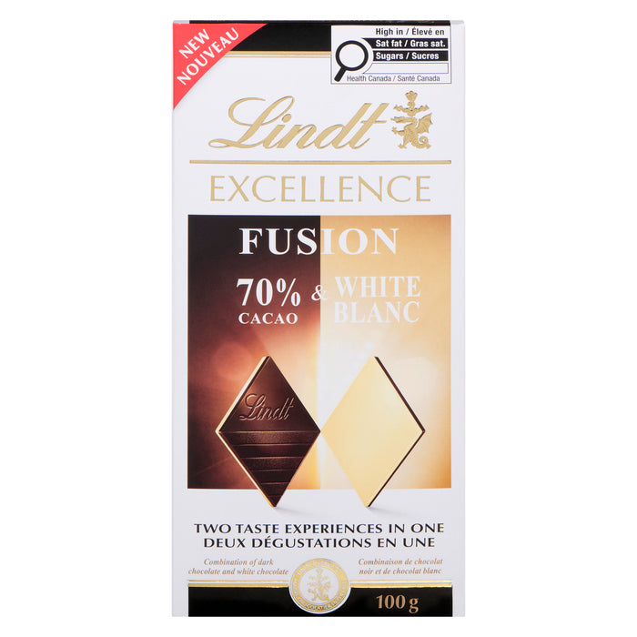 Barre de chocolat noir et de chocolat blanc Fusion Lindt Excellence – 100 g