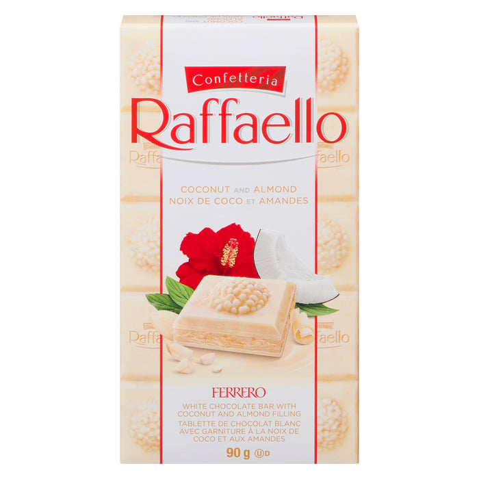 Confetteria Raffaello White Chocolate Bar with Coconut and Almond Filling, 90 g