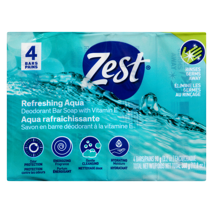 Savon en barre déodorant à la vitamine E Aqua rafraîchissante Zest, 4 savons