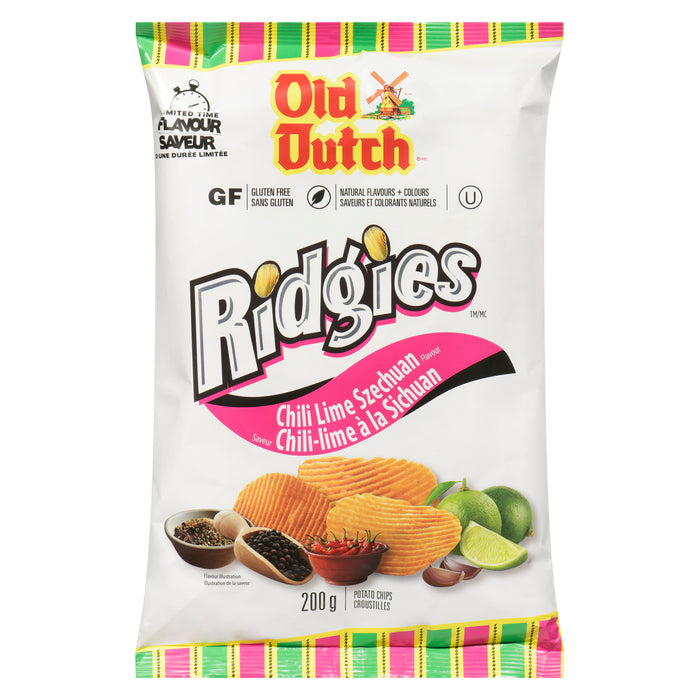 Old Dutch Ridgies Potato Chips Chili Lime Szechuan Flavour Limited Time Flavour, 200 g