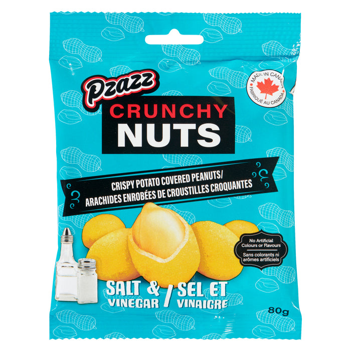 Pzazz Crunchy Nuts Crispy Potato Covered Peanuts, Salt & Vinegar, 80 g