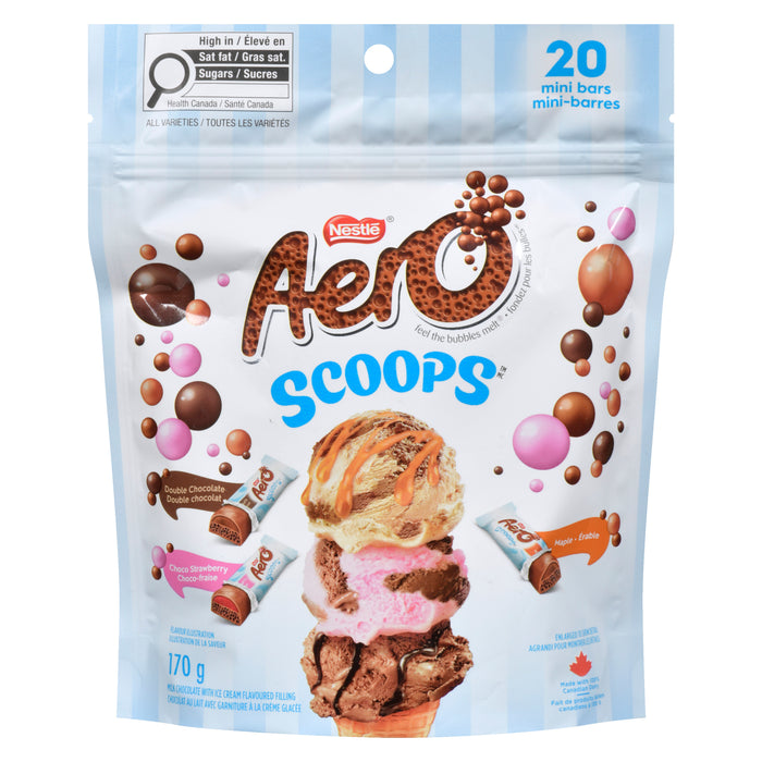 Mini-barres AERO Scoops au chocolat au lait avec fourrage à la crème glacée, 170 g, lot de 20