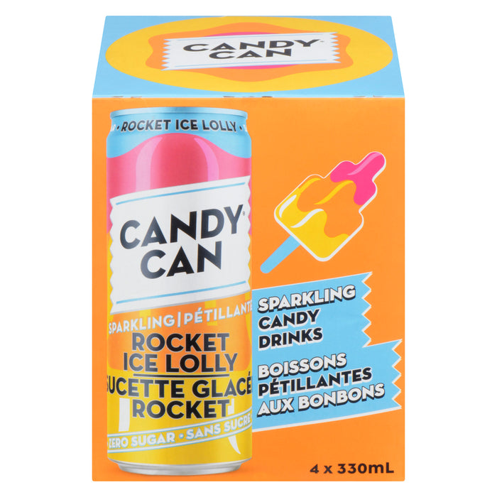 Candy Can Sparkling Candy Drink Rocket Ice Lolly Zero Sugar, 4-Pack, 330 ml