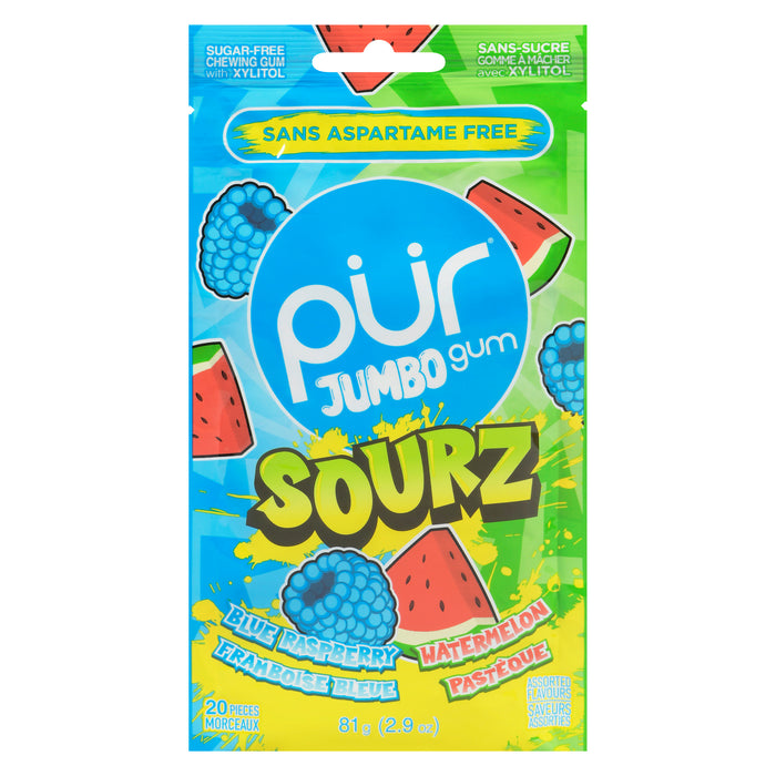 Pür Chewing Gum Jumbo Sourz Blue Raspberry Watermelon, 81 g, 20-Pack