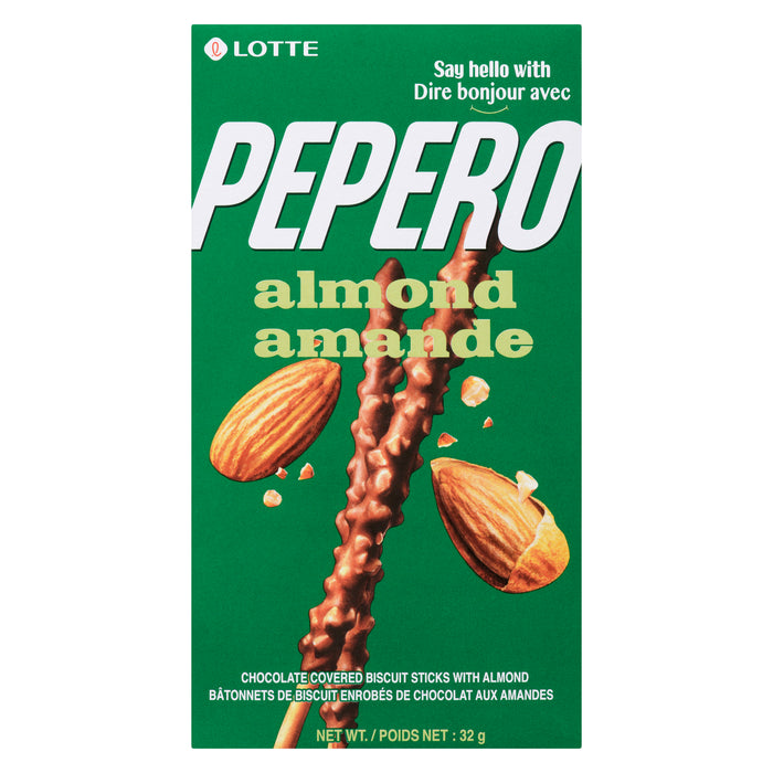 Lotte Pepero Chocolate Covered Biscuit Sticks with Almond, 32 g