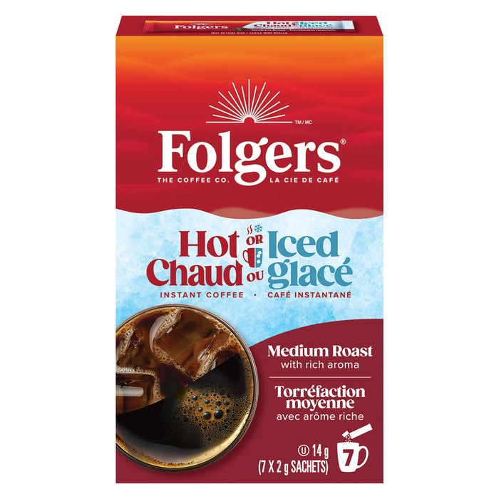 Café instantanné Torréfaction moyenne avec arôme riche Folgers, 14 g – emb. de 7