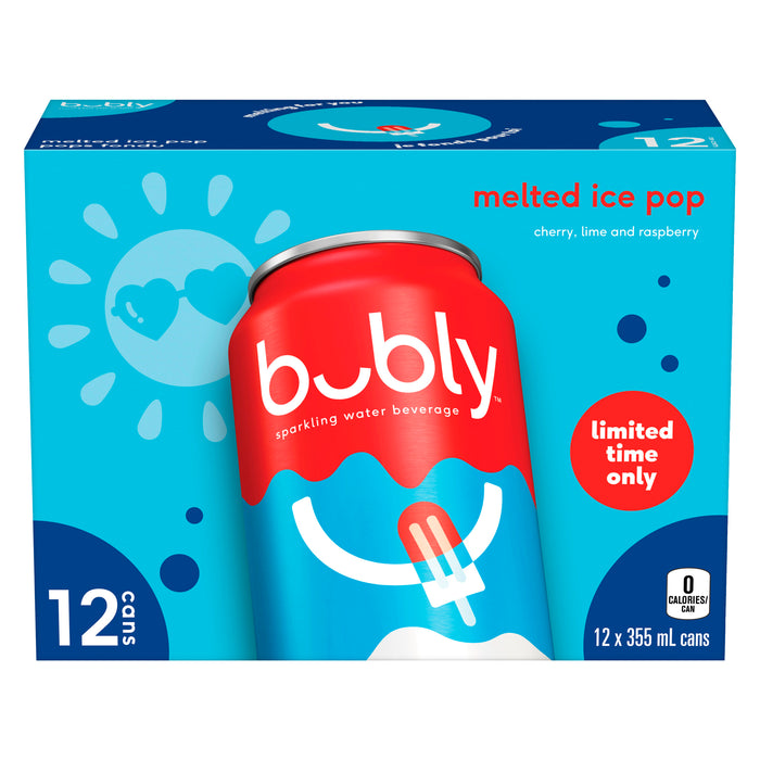 Boisson à base d'eau pétillante saveur pops fondu Bubly, 355 mL – emb. de 12