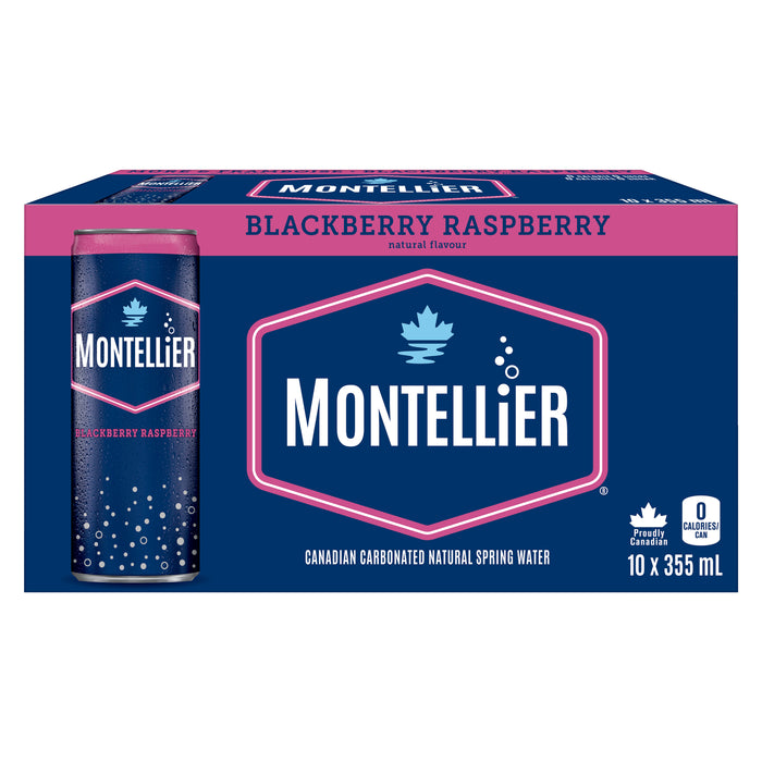 Montellier Carbonated Natural Spring Water Blackberry Raspberry,  355 ml, 10-Pack