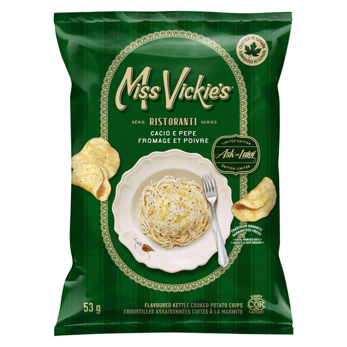 Miss Vickie’s Ristoranti Cacio e Pepe Flavoured Kettle Cooked Potato Chips, 53 g