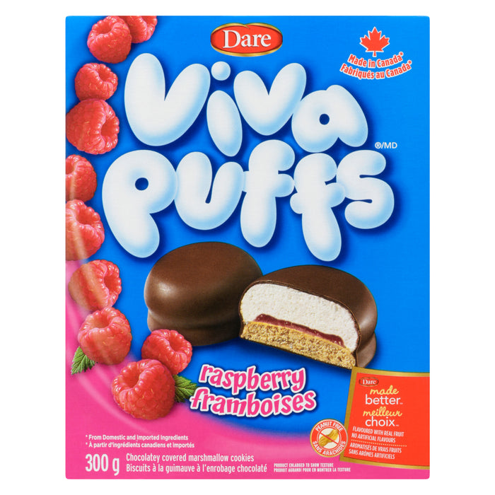 Biscuits à la guimauve et à la framboise à l'enrobage chocolaté Viva Puffs - 300 g