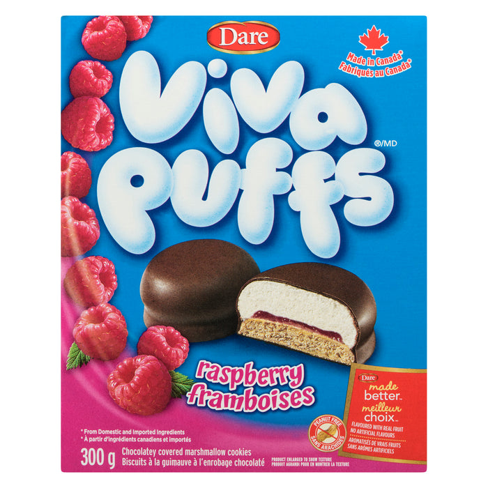 Viva Puffs Raspberry Chocolate Covered Marshmallow Cookies - 300g