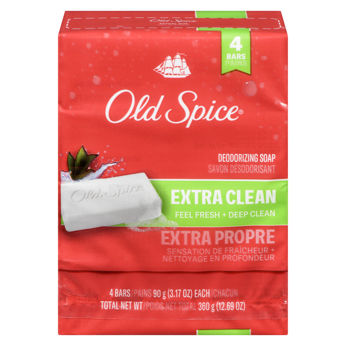 Old Spice Extra Clean Deodorant Bar Soap, 360 g, 4-Pack