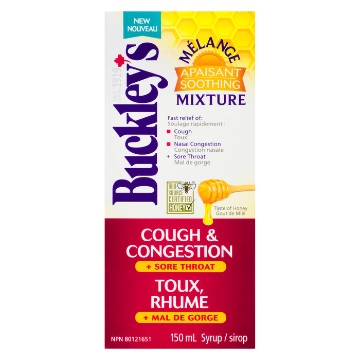 Buckley's Cough & Congestion + Sore Throat Syrup Soothing Mixture, 150 ml