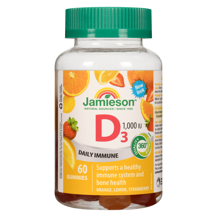 Gummies de vitamine D₃ de 1 000 UI orange, citron et fraise Jamieson, emb. de 60
