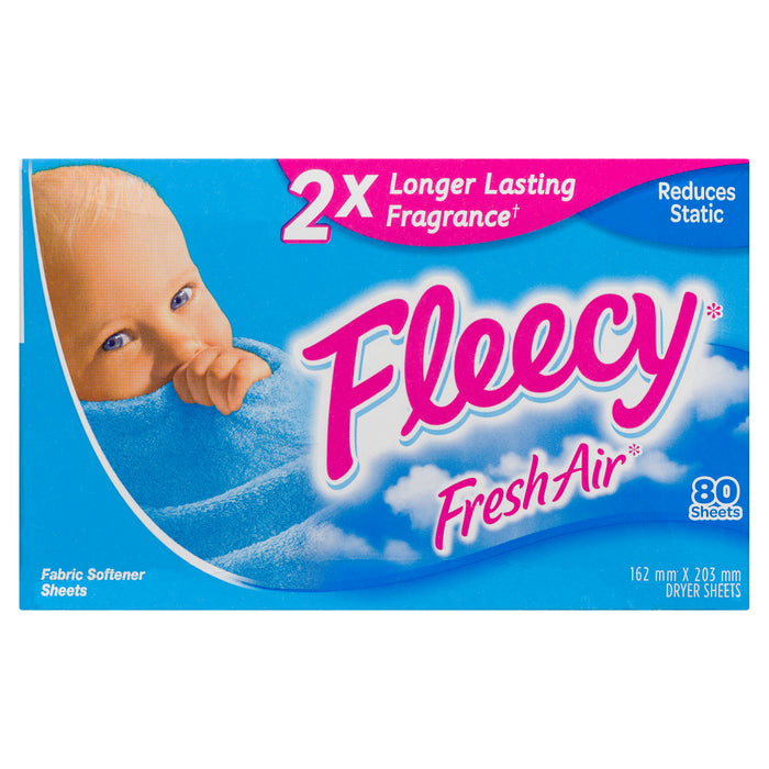 Fleecy Fresh Air Fabric Softener Dryer Sheets, 6.4-in x 9-in, 80-Pack