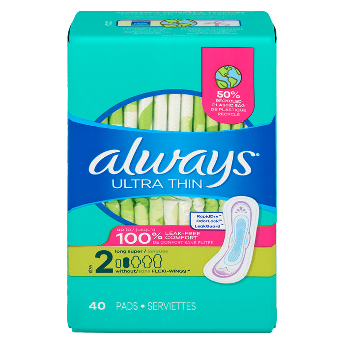 Serviettes hygiéniques ultra minces longues sans ailes Always Ultra Thin, taille 2 - emb. de 40