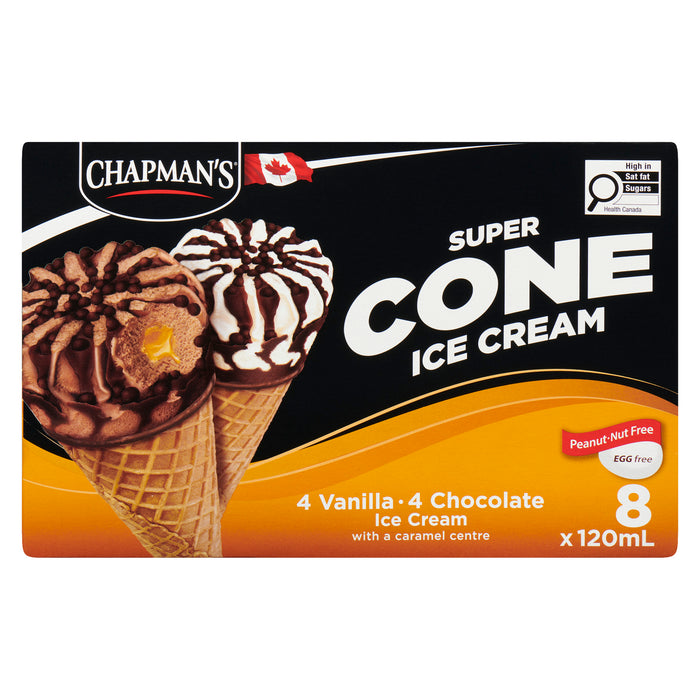 Cornet de crème glacée super vanille et chocolat Chapman's, boîte de 8 120 ml