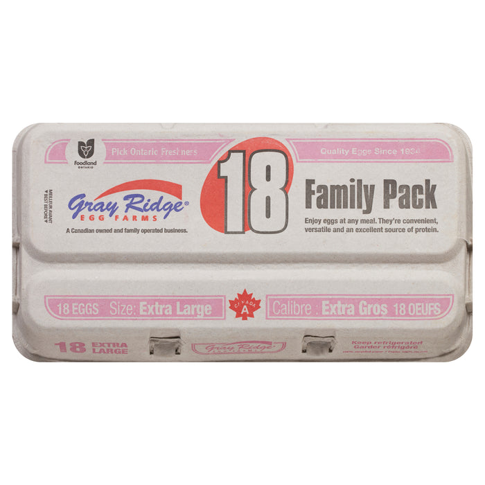 Gray Ridge Egg Farms Calibre Extra Gros Family Pack, 18 Oeufs