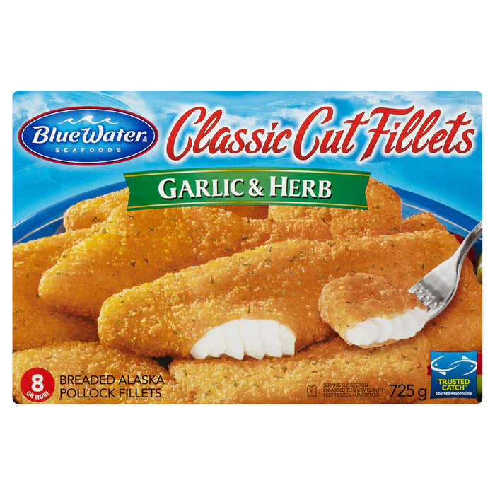 BlueWater Seafoods Classic Garlic and Herb Cut Fillets - 725g