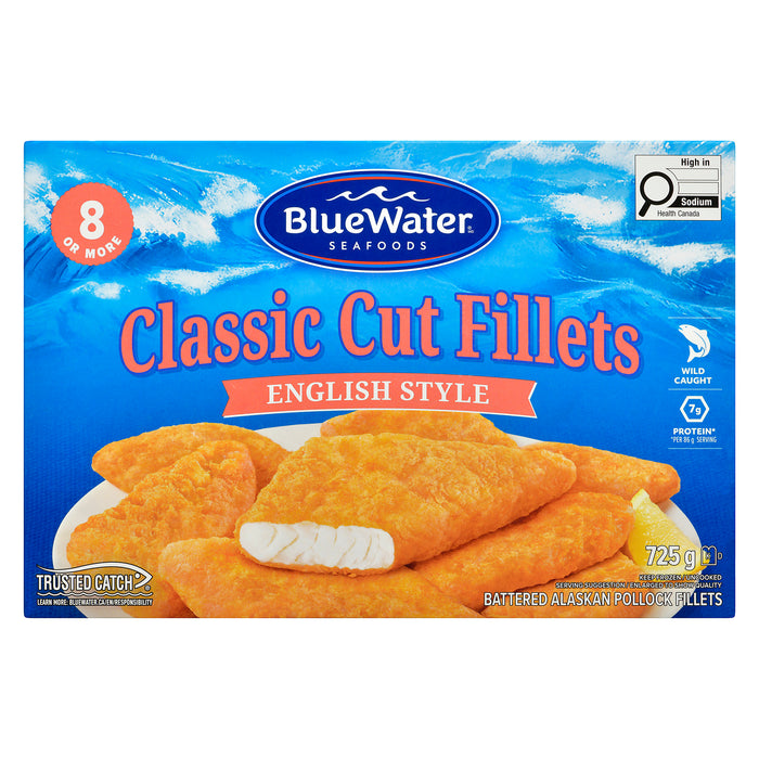 BlueWater Seafoods Filets Coupe Classique à l'Anglaise de Goberge d'Alaska en Pâte, 725 g