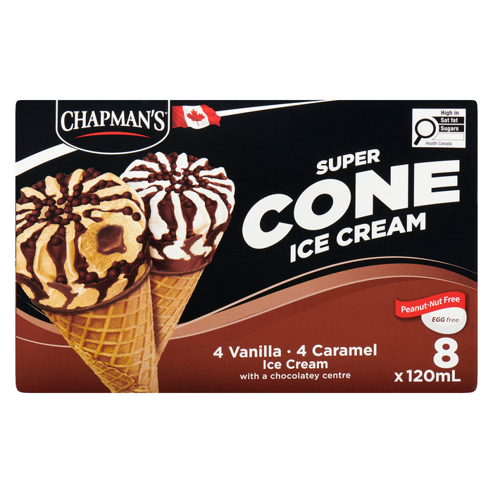 Chapman's Crème Glacée Super Cornet, Emballage de 8, 120 ml