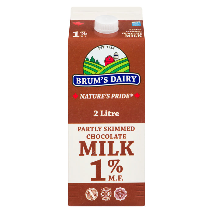 Brum's Dairy 1 % M.F. Partly Skimmed Chocolate Milk, 2-L