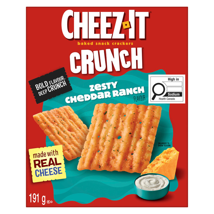 Cheez-It Crunch Zesty Cheddar Ranch Flavour Baked Snack Crackers, 191-g