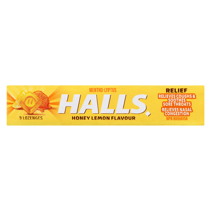 Halls Relief Mentho-Lyptus Honey Lemon Flavour, 9-Pack
