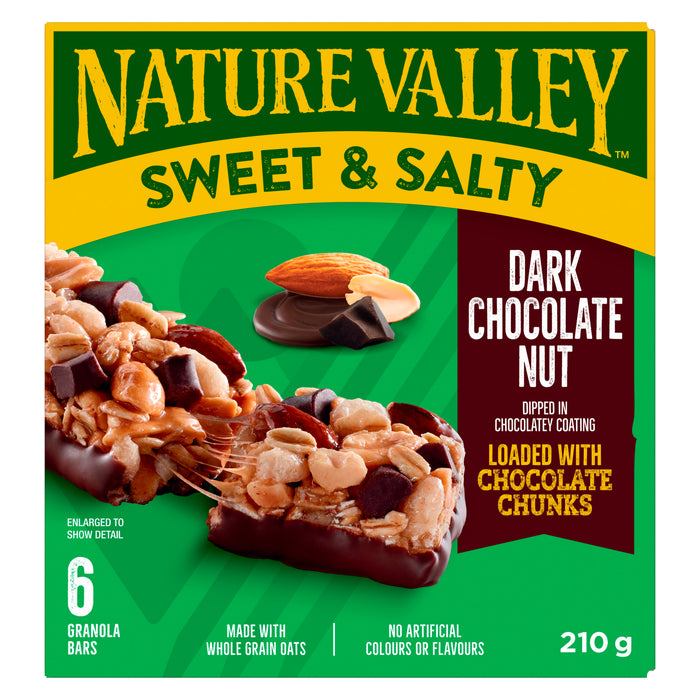 Val Nature Barres Granola Sucrées et Salées Chocolat Noir et Noix Barres Tendres Granola aux Noix, Emballage de 6, 210 g