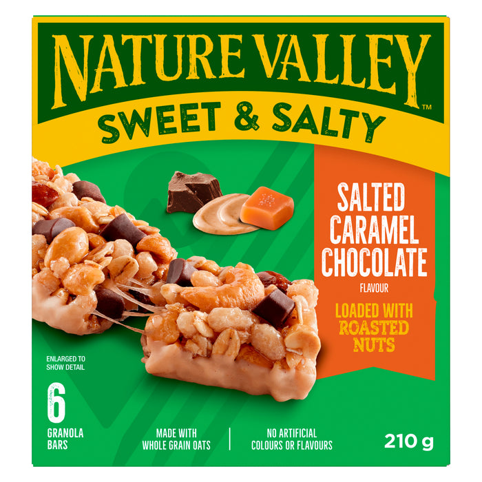 Val Nature édition Spéciale Barres Granola Sucrées et Salées Saveur Caramel Salé et Chocolat Barres Tendres Granola aux Noix, Emballage de 6, 210 g