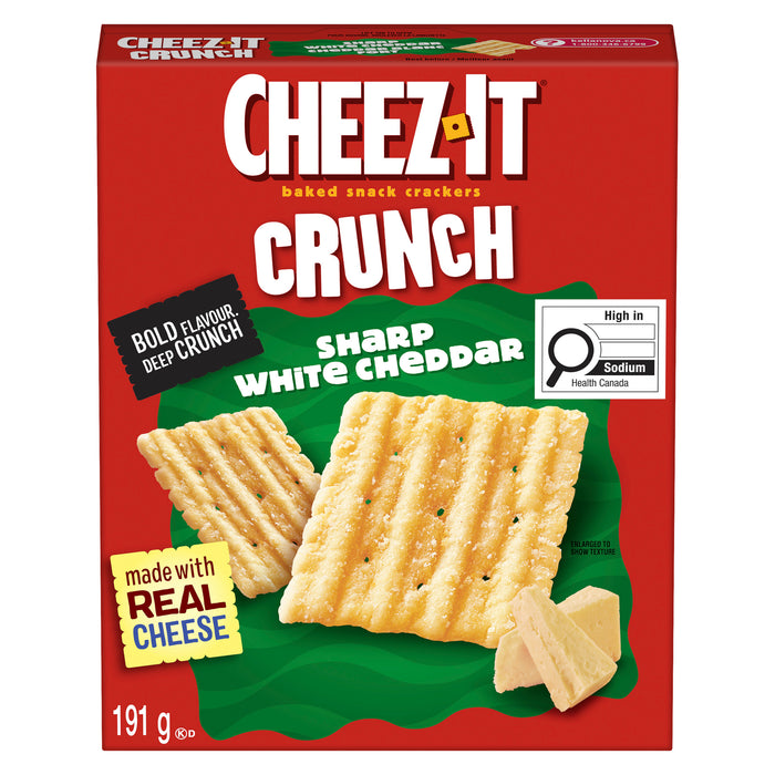 Cheez-It Crunch Craquelins Cuits au Four Cheddar Blanc Fort, 191 g