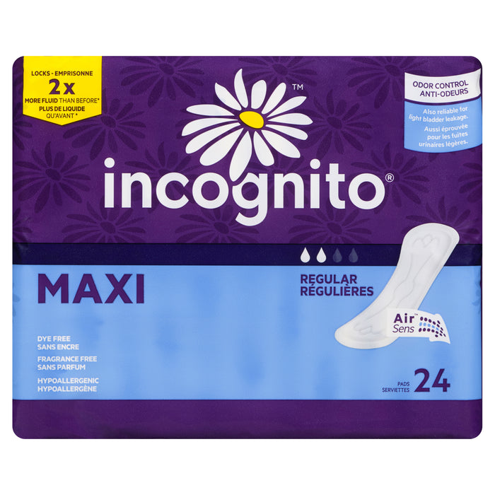 Serviettes Maxi régulières Incognito® - emb. de 24