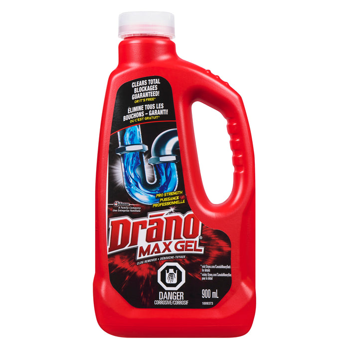 Drano Max Gel Débouche-Tuyaux Max Gel Puissance Professionnelle, 900 ml