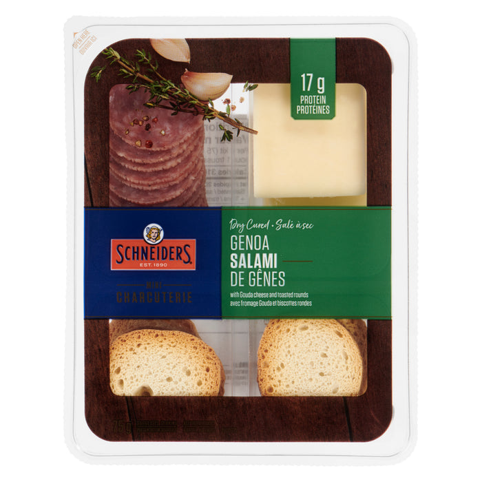 Salami de Gênes salé à sec avec fromage Gouda et biscottes rondes Schneiders – 75 g