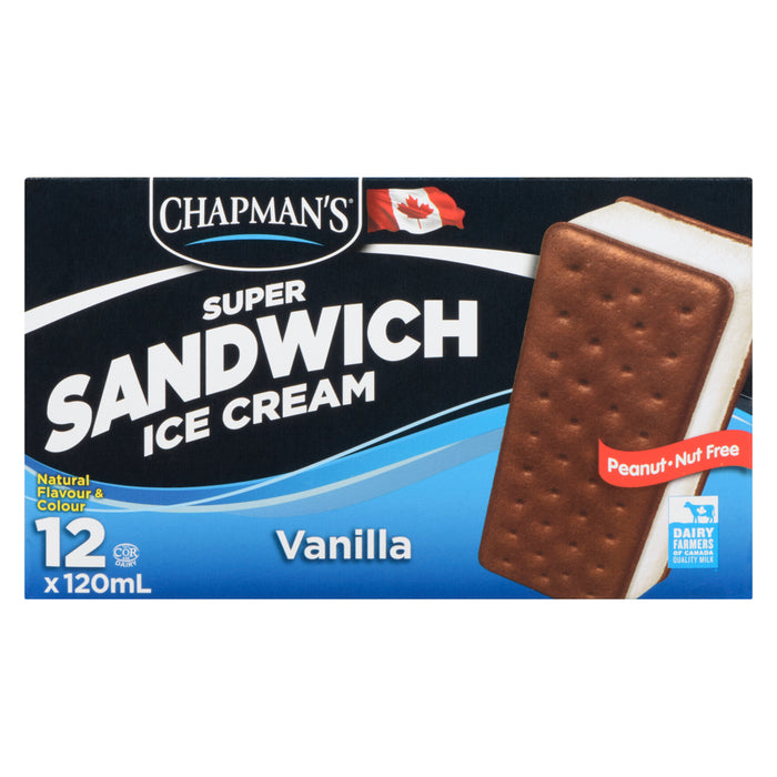 Super sandwich à la créme glacée à la vanille Chapman's, emballage de 12, 120 ml
