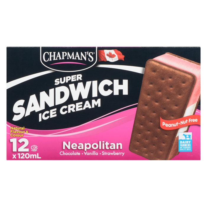 Chapman's Super Neapolitan Ice Cream Sandwiches, 12-Pack, 120-ml