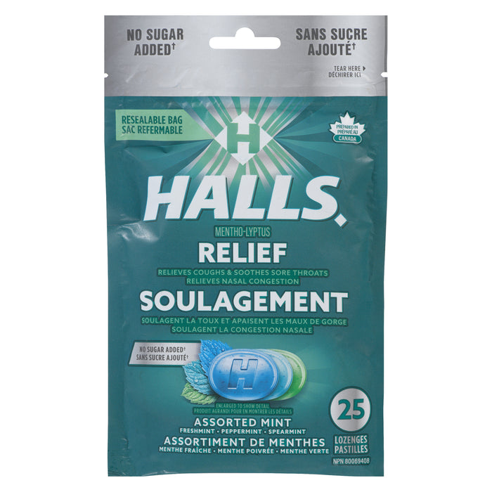 Halls Mentho-Lyptus Soulagement Assortiment de Menthes, 25 Pastilles