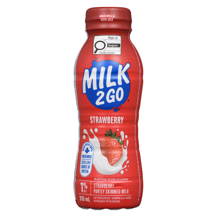 Milk 2 Go lait partiellement écrémé aux fraises 1% m.g., 310 ml