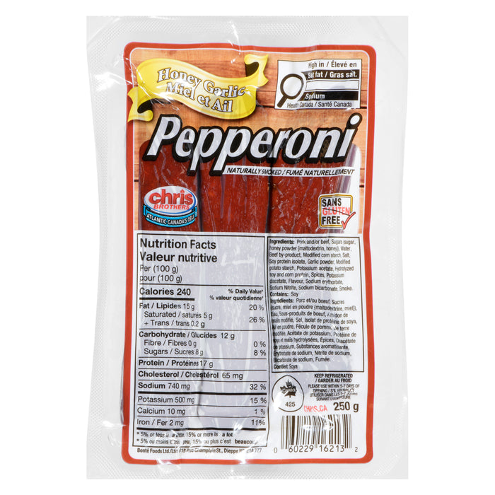 Chris Brothers Pepperoni Miel et Ail, 250 g