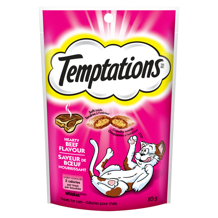 Gâteries pour chats Whiskas Temptations à saveur de bœuf nourrissant – 85 g